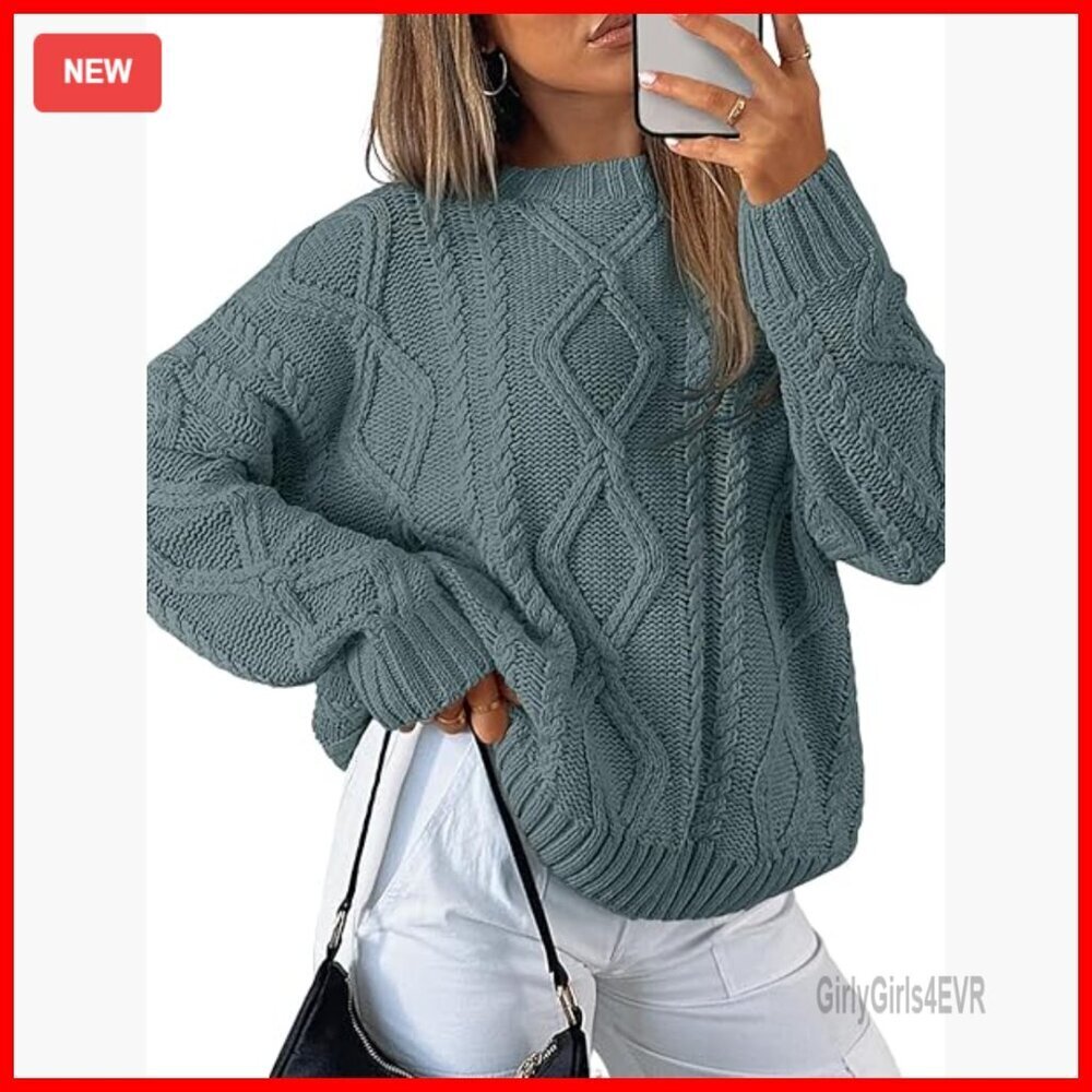 Oversized Cable Knit Sweater, 60% Cotton, Crewneck Pullover, Cozy Layering
